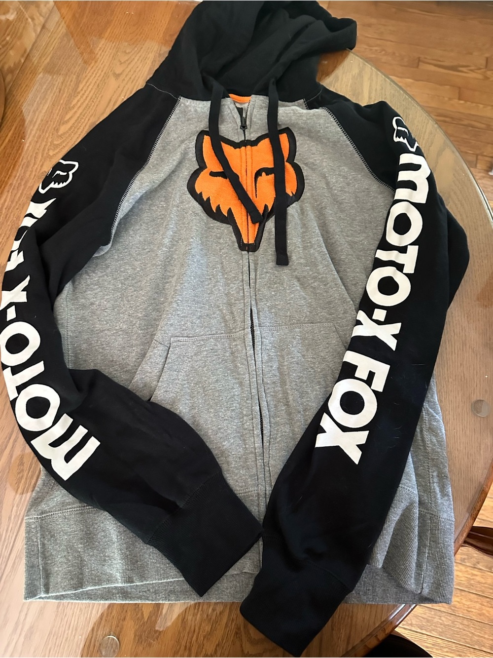 Fox Racing  Gray & Black Zip Hoodie with Orange Fox Logo